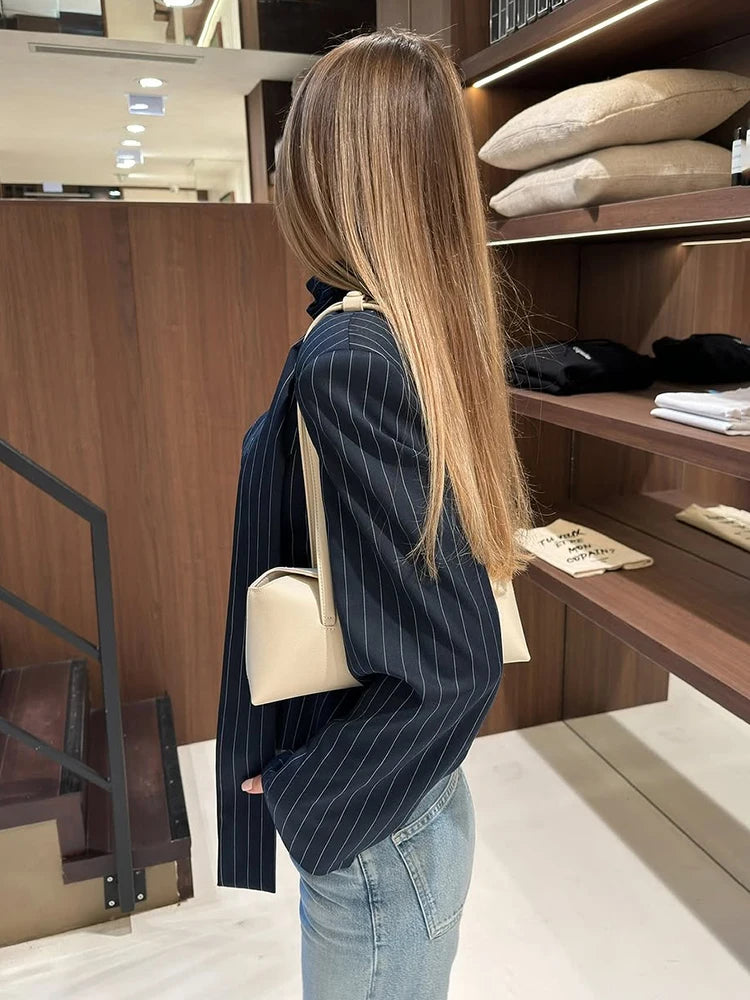 TARUXY Gestreiften Druck V-ausschnitt Band Anzug Mantel Für Frauen Langarm Tasten Büro Dame Top Elegante Weibliche Neue Blazer Outwear