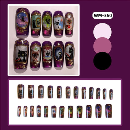 24pcs Red Star Print Fake Nails Sweet Cool Short Almond Press on Nail for Women Wearable Detachable Ins Spice Girl False Nails.