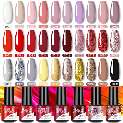 ROSALIND Red Series UV Nail Gel Hybrid Varnish Semi Permanent For Manicure Art Nail Polish Matt Base Top Coat Gel Nail Polish.