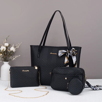 Wave pattern daily commuting large capacity tote bag handbag four piece set fashion trend personality change camera bag.