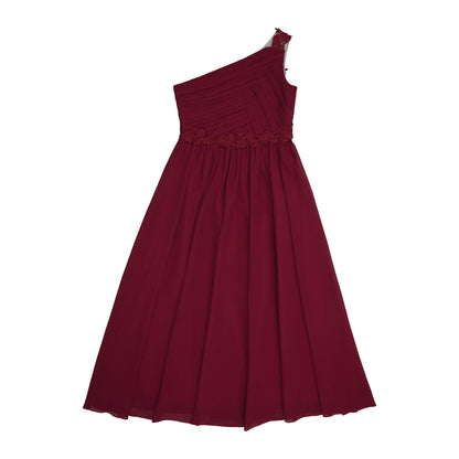 Mädchen Hochzeit Brautjungfer Kleid One Shoulder Elegante Guipure-Spitze Geraffte Chiffon Maxi Party Kleider Geburtstag Abend Abendkleid