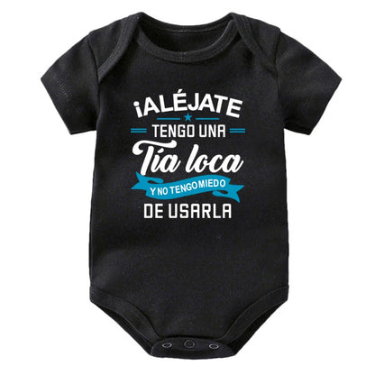 Bleiben Sie weg, ich habe eine verrückte Tante, ich habe keine Angst vor ihr Baby-Strampler, lustiger Säuglings-Body, kurzärmelige Overall-Outfits für Neugeborene.