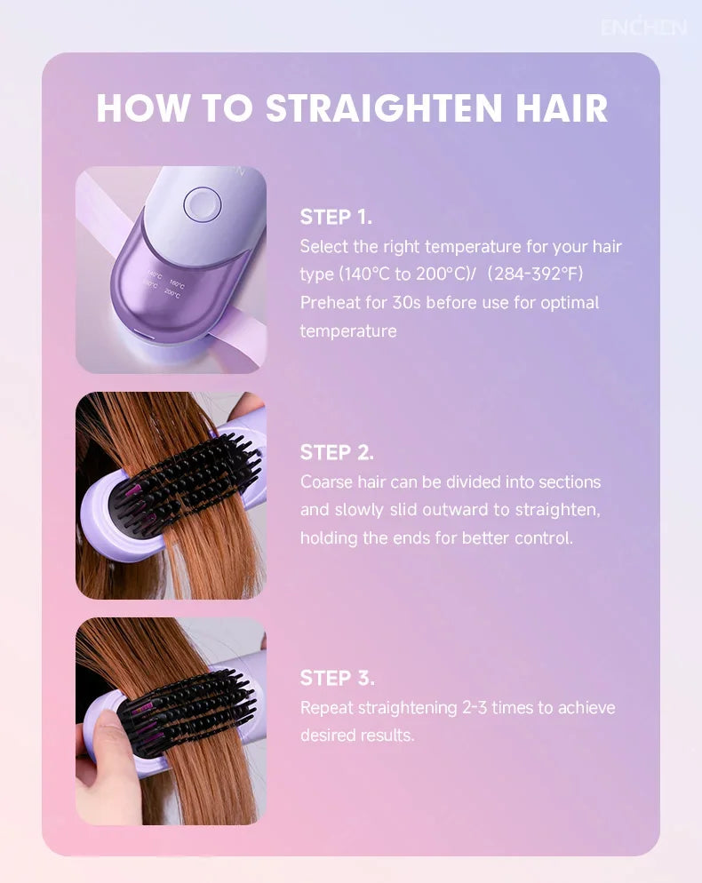 ENCHEN 2in1 Hair Straightener Brush Professional Electric Hair Stuff 200 Million Negative Ions Electric Brushes Hair Tools H100.