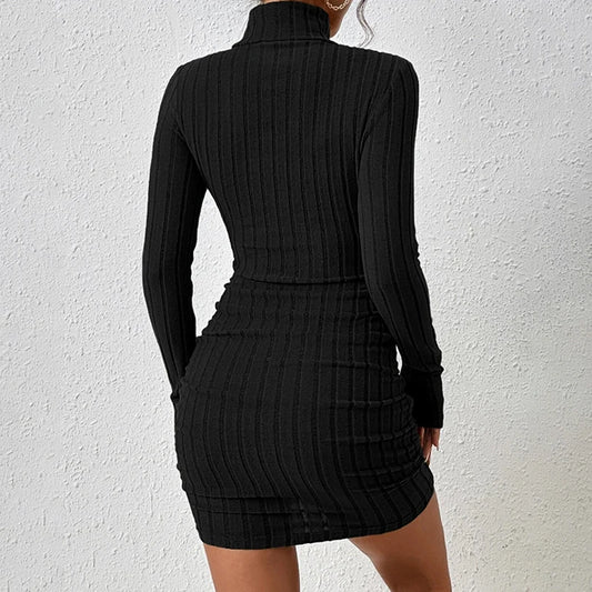 Neue Feste Kleid Frauen Elegante Party Herbst Winter Rollkragen Mit Langen Ärmeln Sexy Mantel Mini Kleider Bodycon Club Gestrickte Kleid