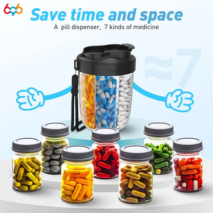 7 Grids Large Capacity Cup Storage Box Vitamin Medicine Fish Oil Portable Travel Medicine Dispenser Sealed Pill Storage Box.