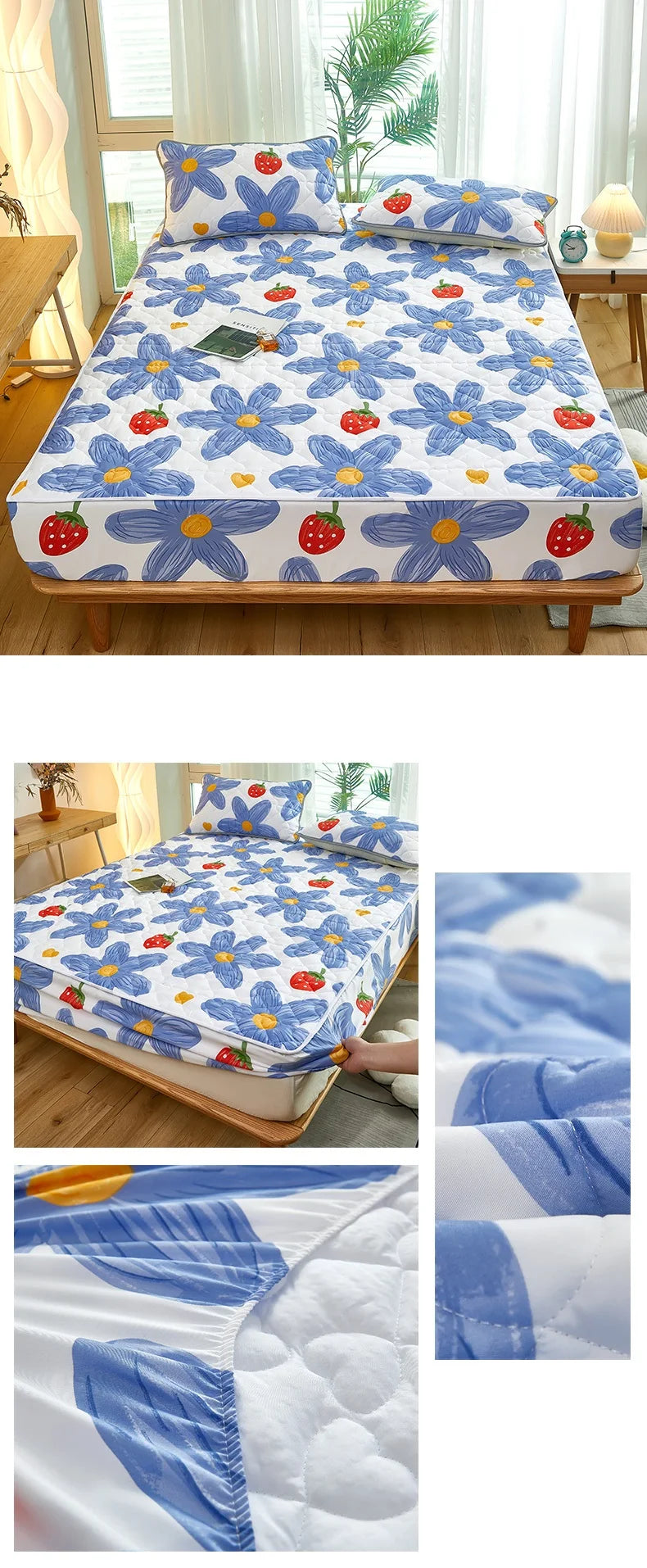 Printed Bedspread Bed 90/120/150/180cm Cover Thicken Bed Linen Sheets fundas de colchón Non-slip Mattress Covers (No Pillowcase).