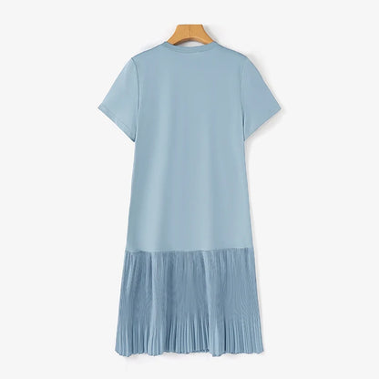 Zanzea lässig solide plissierte Kleid Frauen Sommer Kurzarm knielange Robe 2024 koreanische lose einfache Patchwork Vestido Overs ize