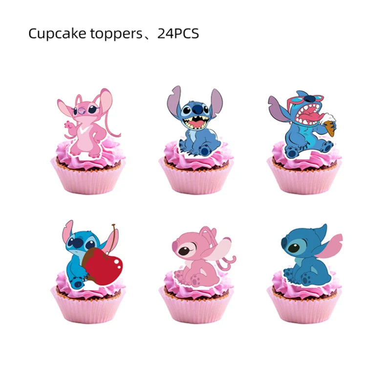 Disney Rosa Stich Geburtstag Party Dekorationen Mädchen Einweg Geschirr Ballon Kuchen Topper Tischdecken Liefert Baby Dusche