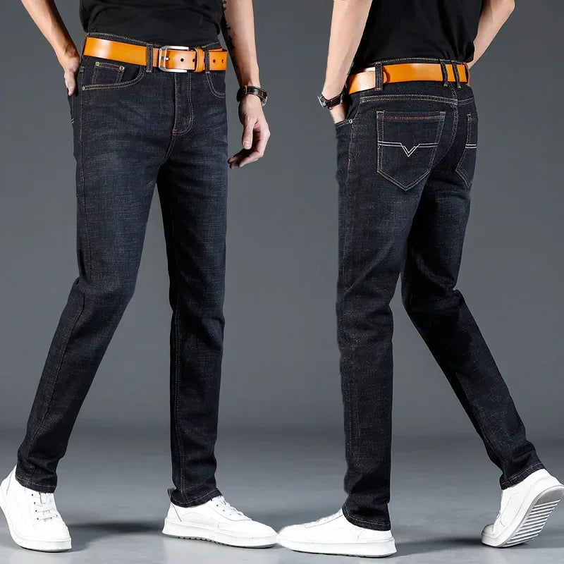 New 2025 Men's Slim Fit Casual Jeans Thin Straight Leg Summer Elastic Comfortable Long Trousers Versatile Style for All Occasion.