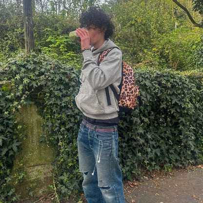 Y2K Gray Sports Hoodie Retro Smoke Print Sweater Men Women New Fashion Vintage Classic Hip Hop Streetwear Clothing Loose Jacket.