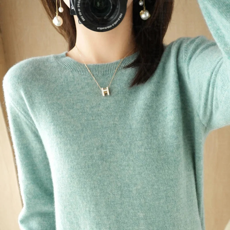 Herbst und Winter Kaschmirpullover Damen Rundhalspullover lässig gestrickt Top Damen kurze Unterwolle Mode 18 Farben