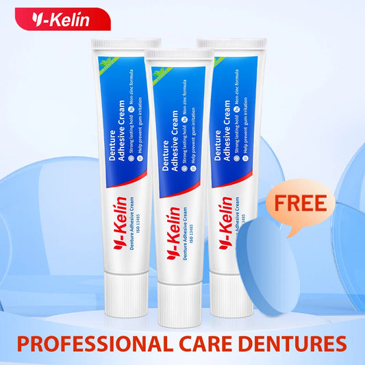 Y-Kelin Denture Adhesive Cream 120Gram (40g*3 Packs) Strong Dentadura Prosthesis Teeth GlueRemovable False Elderly Gift.