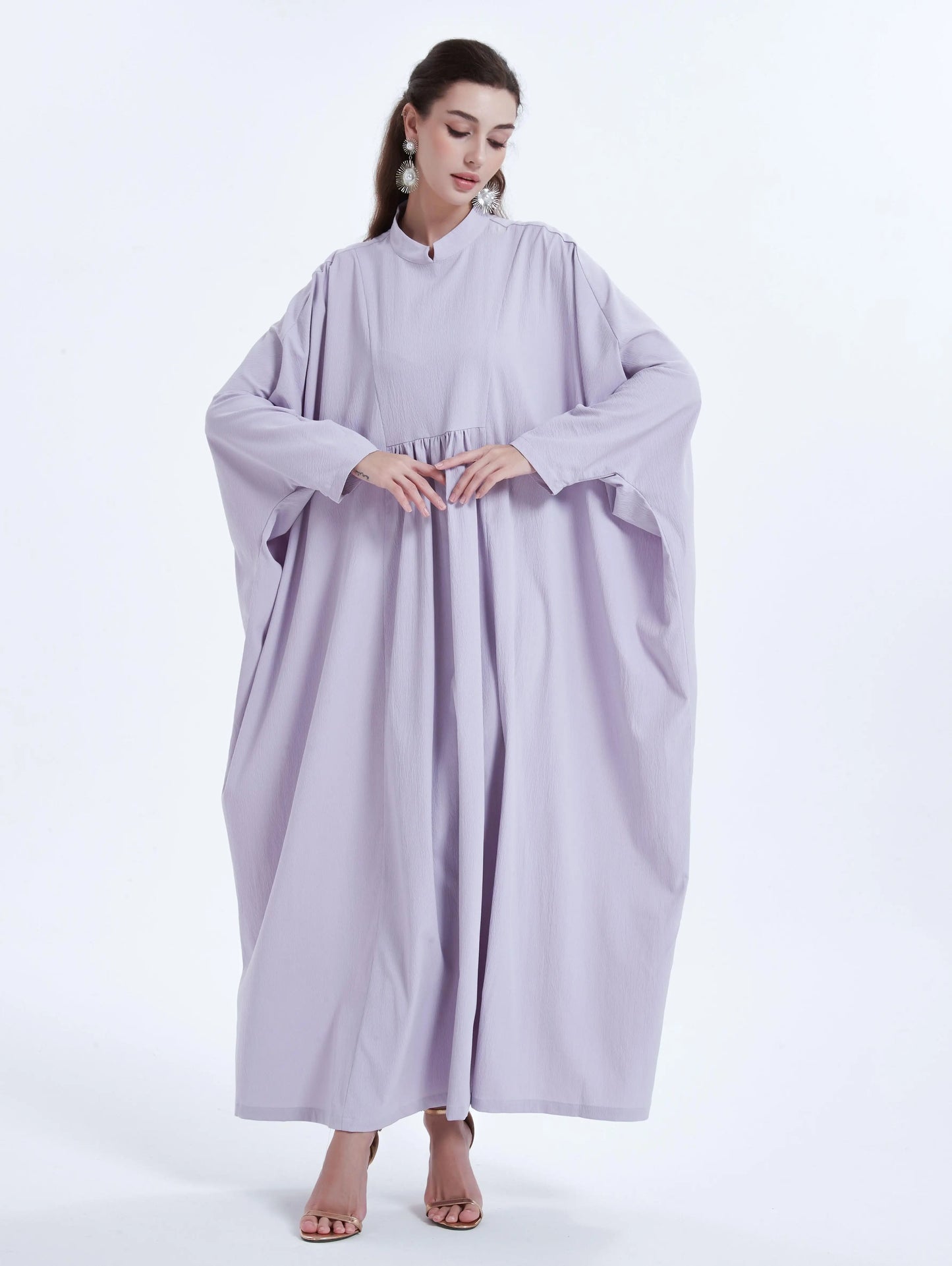 Ramadan kebaya Middle Eastern Muslim women's dress solid color pleated bat sleeve loose dress Abaya.