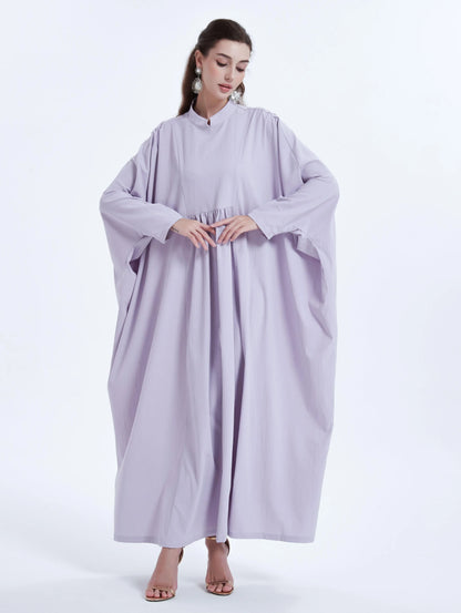 Ramadan kebaya Middle Eastern Muslim women's dress solid color pleated bat sleeve loose dress Abaya.