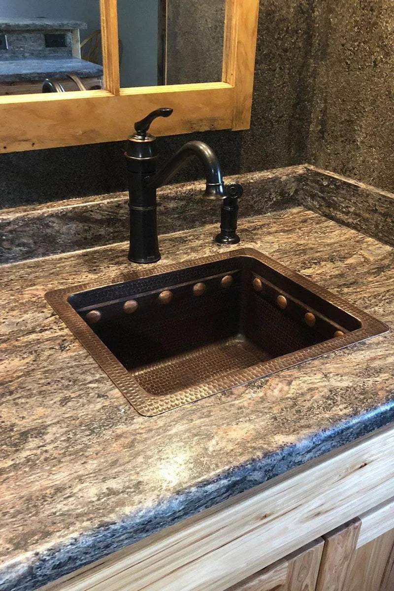40x40x18cm Copper Single Bowl Drop-In Kitchen Sink Bar Sink