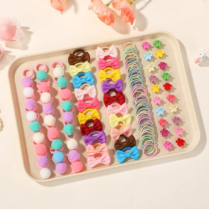 120PCS Kids Hair Accessories Set for Girls Colorful Bowknot Elastic Ponytail Holders Kids Baby Rubber Bands Ties Hair Bands.
