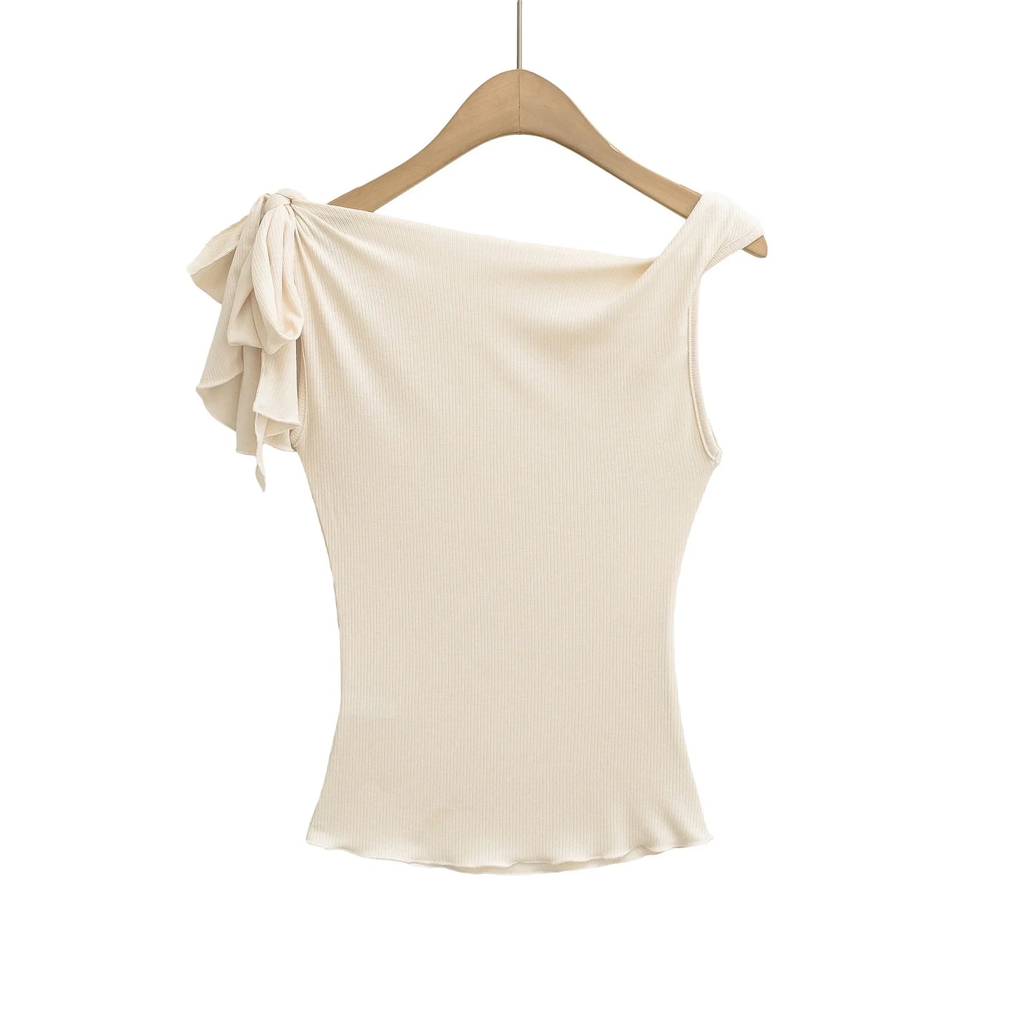 Shoulder Bared Short Sleeve T Shirt Women's Spicy Girl Design Slimming Top Summer New Style One Word Oblique Shoulder Tie Waist