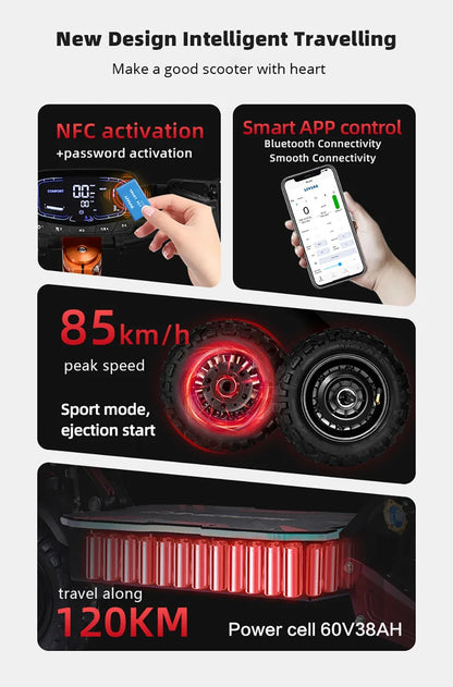 BOYUEDA S5-11 Electric Scooter, 2*3000W Motor, 60V 38AH Battery, 11-inch Tire, 85km/h Max Speed, Dual Hydraulic Disc Brakes.