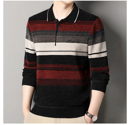 Men's Lapel Knit Pullover Sweater Autumn Winter Thick Warm Tops Casual Polo Collar T-shirt Knitting Polo Sweaters.
