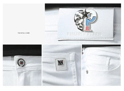 2025 Spring Summer New 98%Cotton Men's Slim Jeans Straight Casual Fashion Pencil Pants High Quality Trousers Male Clothes White.