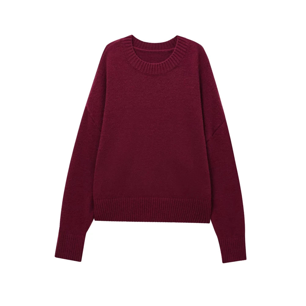 TRZA-Damen Soft Touch Übergroßer Strickpullover, O-Ausschnitt, lange Ärmel, weibliche Pullover, schicke Tops, Mode