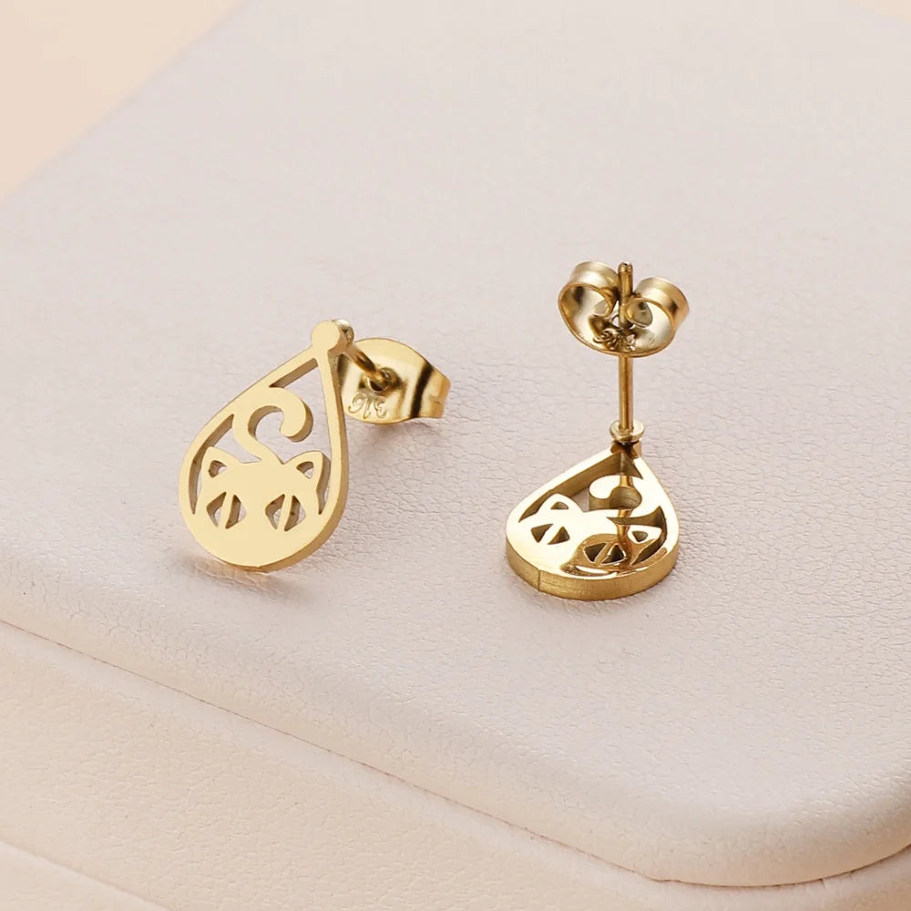 Stainless Steel Halloween Ghost Cat Stud Earrings For Women Girls Gold Color Waterproof Fashion Ear Party Jewelry Gift Wholesale.