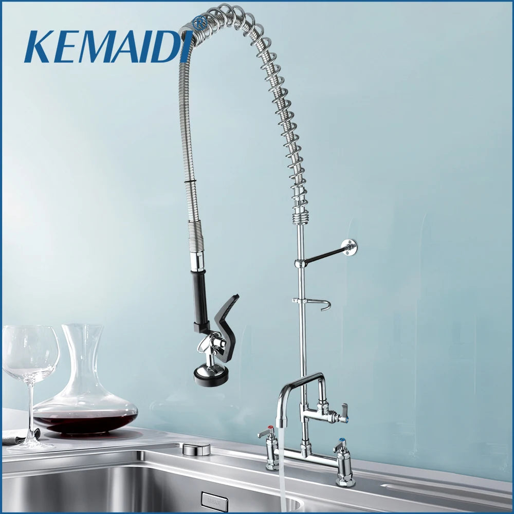 KEMAIDI Commercial Kitchen Faucet with Pull Down Sprayer Industrial Pre Rinse Spring Faucets Mixer for Kitchen Multi-Functional