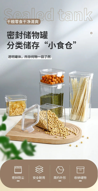 Food Box Storage Container With Airtight Lid Condiment Organizer Plastic Dispenser Jar Hermetic Kitchen Cereal Snack Spaghetti.