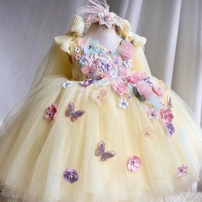 Luxuriöses und elegantes Schmetterlingsmädchen-Prinzessinnenkleid für 0–6 Jahre, formelle Jubiläumsfeier, flauschiges Kleid, Modellkunst, Aufführung