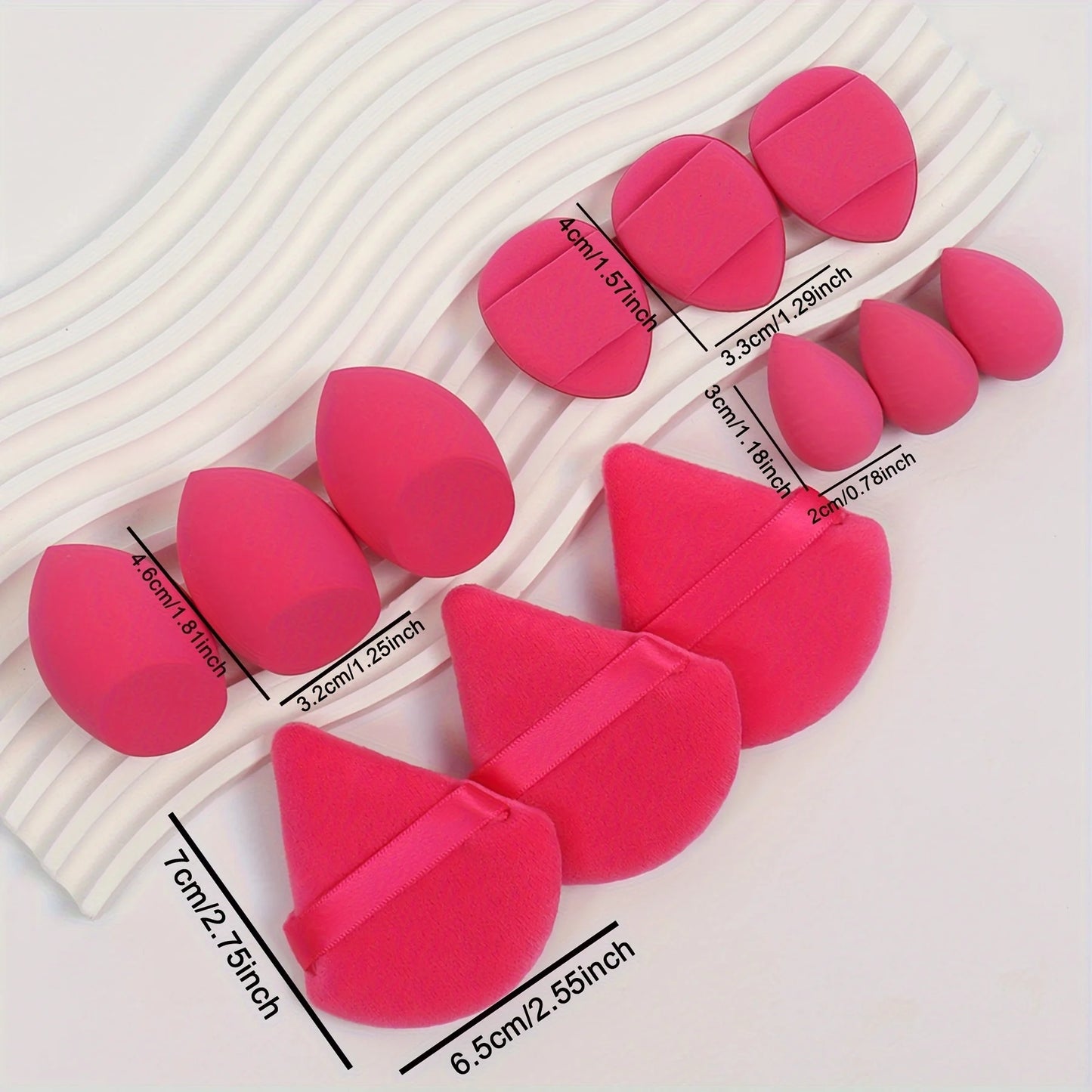 12-Piece All-Purpose Makeup Sponge Set, Made of 3 Loose Powder Puffs, 3 Mini Air Cushion Puffs, 3 Beauty Eggs and 3 Mini Beauty.