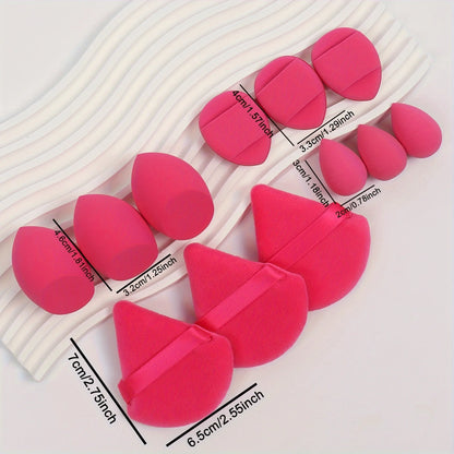 12-Piece All-Purpose Makeup Sponge Set, Made of 3 Loose Powder Puffs, 3 Mini Air Cushion Puffs, 3 Beauty Eggs and 3 Mini Beauty.