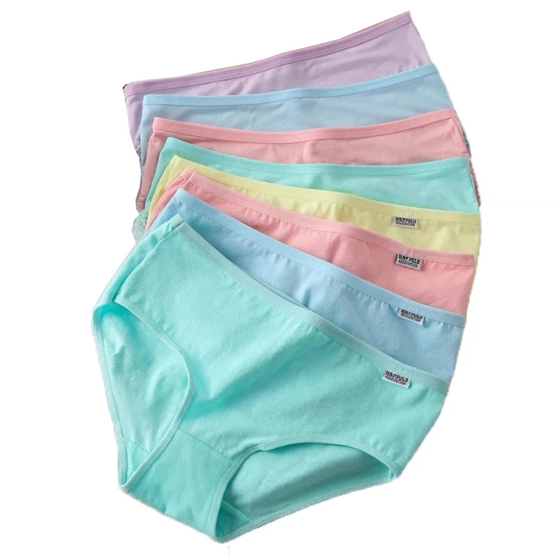7Pcs/Set Candy Color Underwear Womens Comfortable High-quality Cotton Panties Mid-waist Breathable Underpanties Plus Size Briefs.