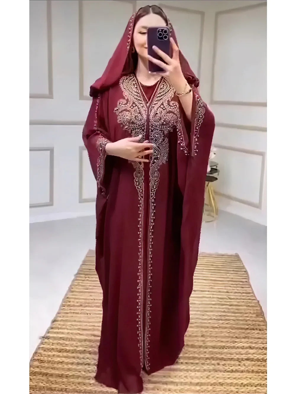 Eid Muslim Dress for Women Hooded Abaya 2 Piece Set Diamond Jalabiya Morocco Party Dresses Dubai Abayas Kaftan Vestido Long Robe
