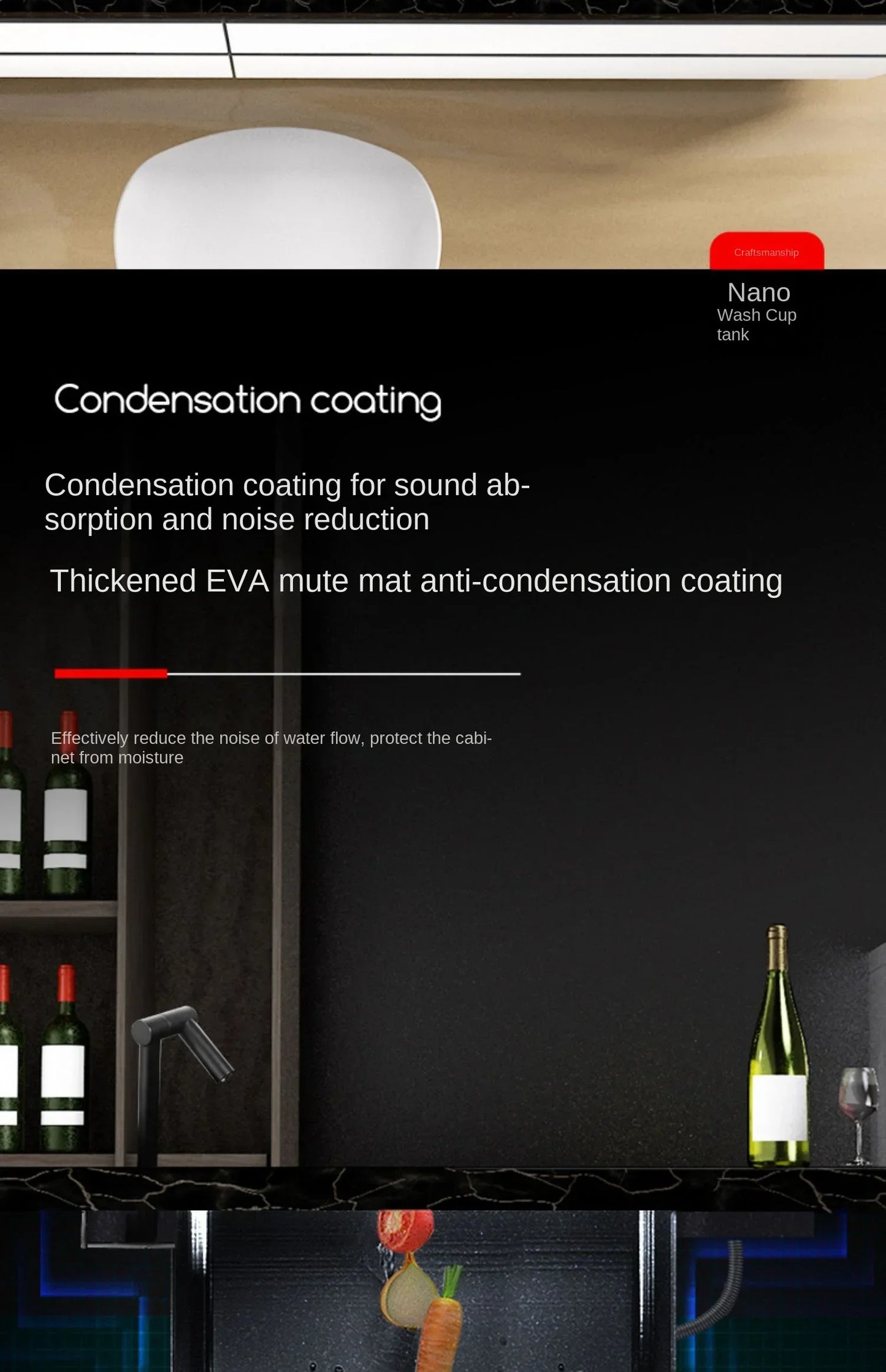 55 cm x 32 cm, 304 Nano-Edelstahl, versteckter Waschbecken-Klapphahn mit großem Einzelschlitz und Abdeckplatte, Bartheke, Tassenscheibe