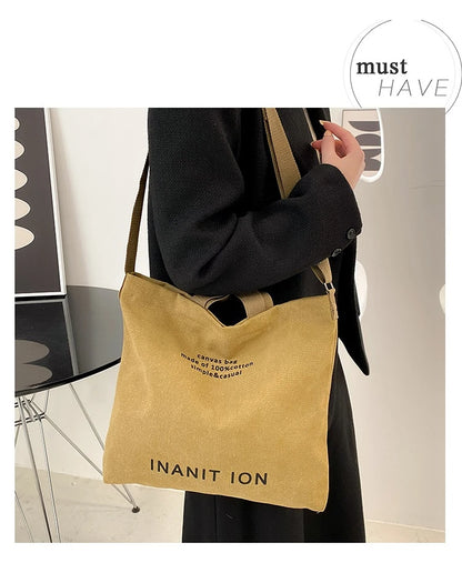 Japanese Canvas Men's and Women's Simple Cross-body Bag Wash Canvas Thick Handbag Large Capacity Arts Students Package Satchel.