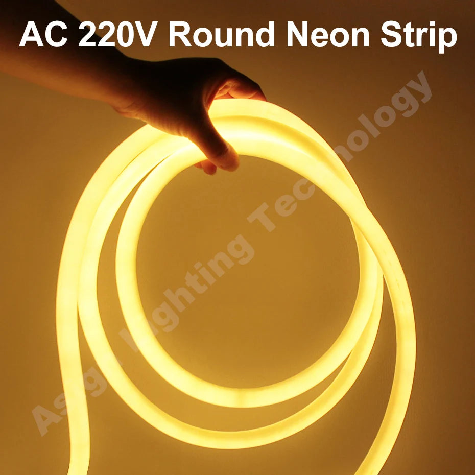 360 Round LED Neon Tube 220V Led Strip Light 120leds/m 2835 Flexible Tape Led Lights IP67 Waterproof for Indoor Outdoor Decor.
