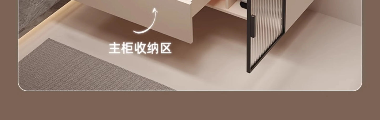 Cremefarbener Wind-Badezimmerschrank, integriertes Waschbecken aus Keramik, WC-Waschbecken-Kombination