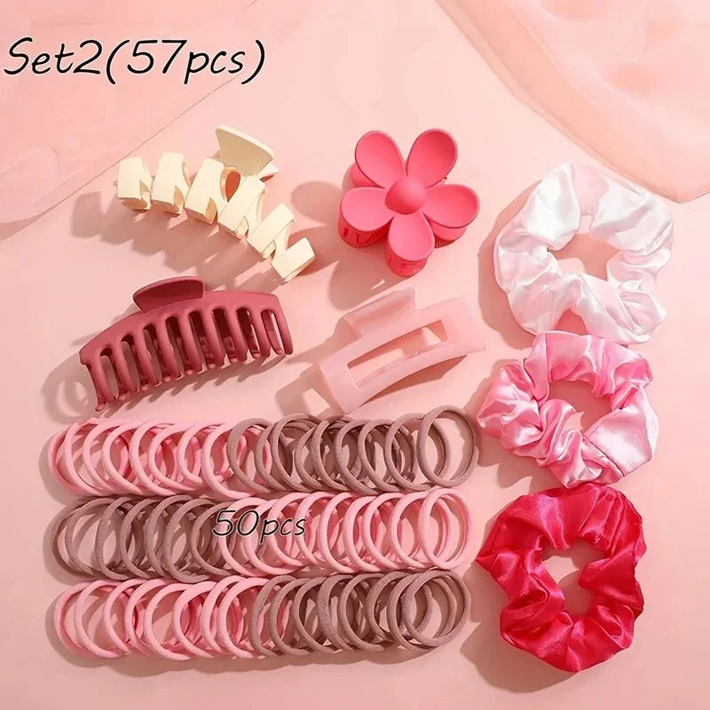 53-113Pcs Dopamine Fashion Elastic Colorful Band Hair Circles Flower Shaped Hair Accessory Grip For Women Daily Party Gift 2024.