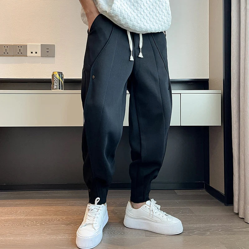 Spring Autumn Casual Joker Harlan Pants Sports Bundle Leg Waist Pants Streetwear Fashion Men Black White Grey Elastic Trousers