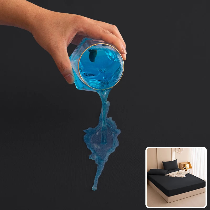 Safe Waterproof Mattress Cover Soft Comfortable Breathable Bed Cover With Elastic Band Fit Machine Washable Single Double Size.