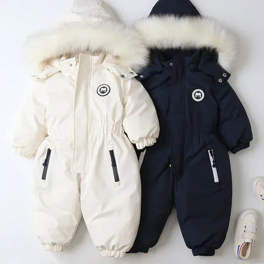 Plus Dicke Samt Bodys Kleidung Winter Baby Wasserdicht Mit Kapuze Einteiliges Mädchen Jungen Overalls Ski Anzug Infant Dicke Warme strampler