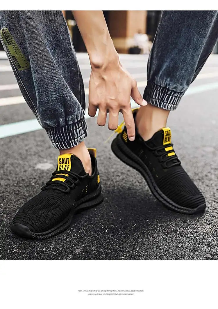 Men's sneakers lace-up flying woven through casual shoes vulcanized lightweight flat comfortable running shoes plus size 48.