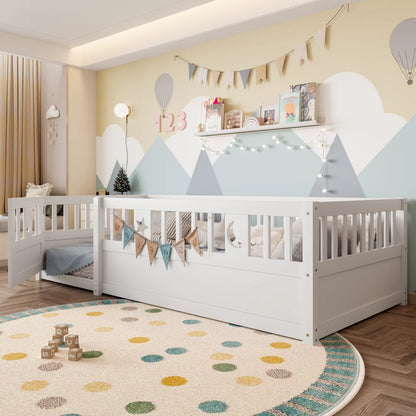 Panelbett 140 x 190 cm großes Kinderbett mit Gitter, Stern- und Monddekoration, ohne Gitter (ohne Matratze), minimalistischer Stil