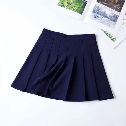 Women Harajuku Sweet Fresh Feeling High Waist Pleated Skirt Elastic Waist Cross Embroidery Skirt Pleated Skirt.