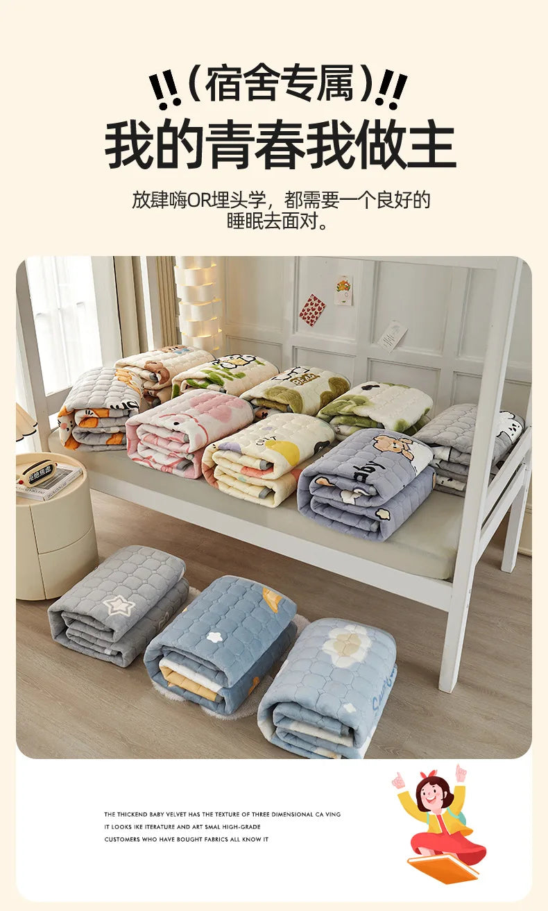 Winter Dormitory Soft Mattress Toppers Thick Warm Coral Velvet Bed Sheet Non-slip Mattress Cover Thin Bed Pad Tatami Floor Mat.