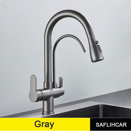 Antique Kitchen Sink Pure Faucet Pull Out Spout Hot Cold Mixer Taps Deck Mount Hot Cold Mixer Taps Purification Kitchen Crane