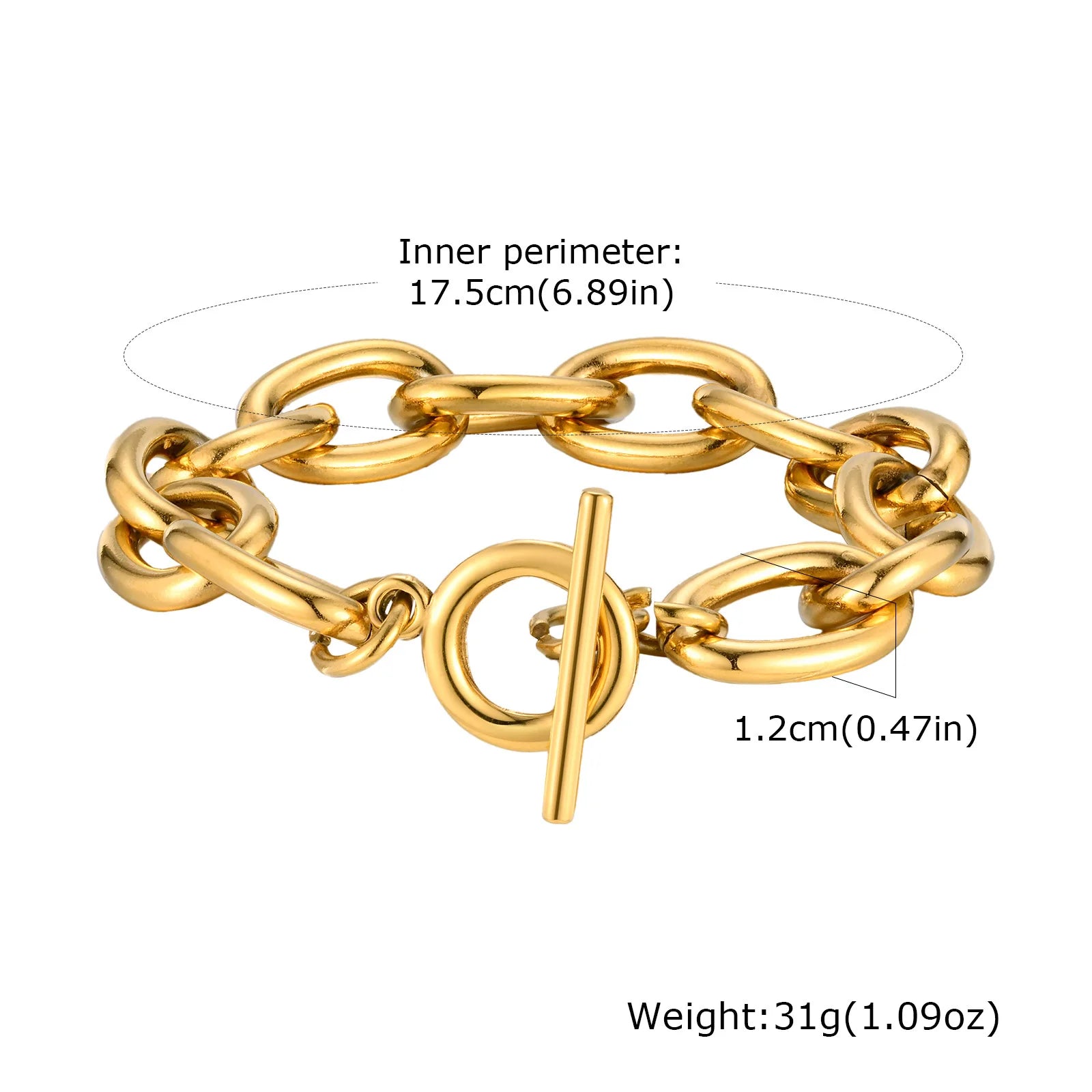 Chunky Bold Toggle Bracelets for Women, Stainless Steel OT Buckle Link Chain Bracelet Gold Plated Tarnish Free.