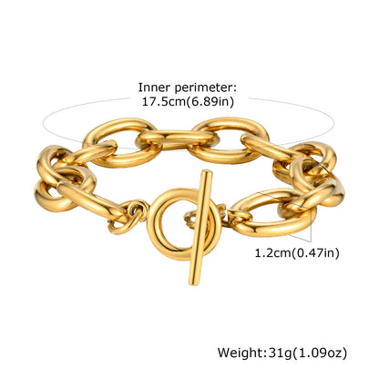 Chunky Bold Toggle Bracelets for Women, Stainless Steel OT Buckle Link Chain Bracelet Gold Plated Tarnish Free.
