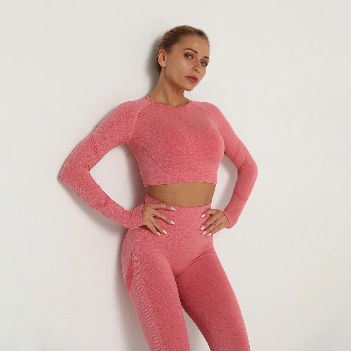 Solid Color Sexy Seamless Yoga Long Sleeves for Woman Slim Casual Sports Running Gym Workout Top Quick Drying Fitness Top