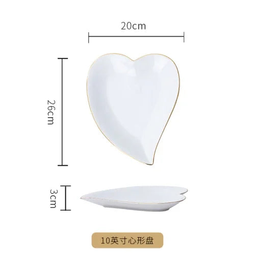 European Golden edged ceramic plate creative home serving plate special-shaped ceramic cutlery dinner plates fruit snack plates.